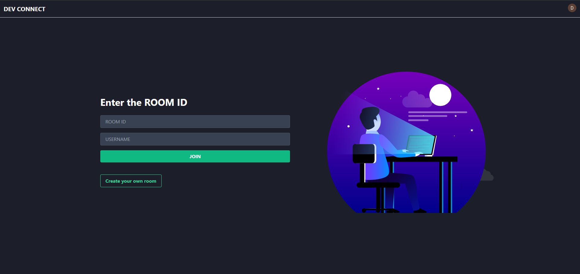 DevConnect — Room joining interface with secure Room ID access