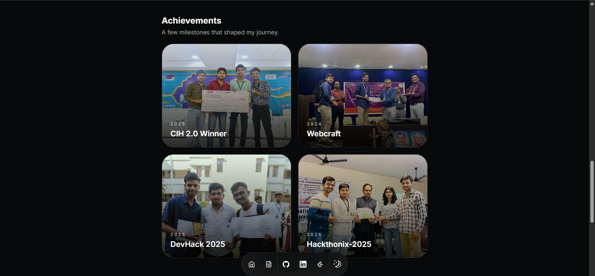 Developer Portfolio — Achievements, hackathons, and technical milestones