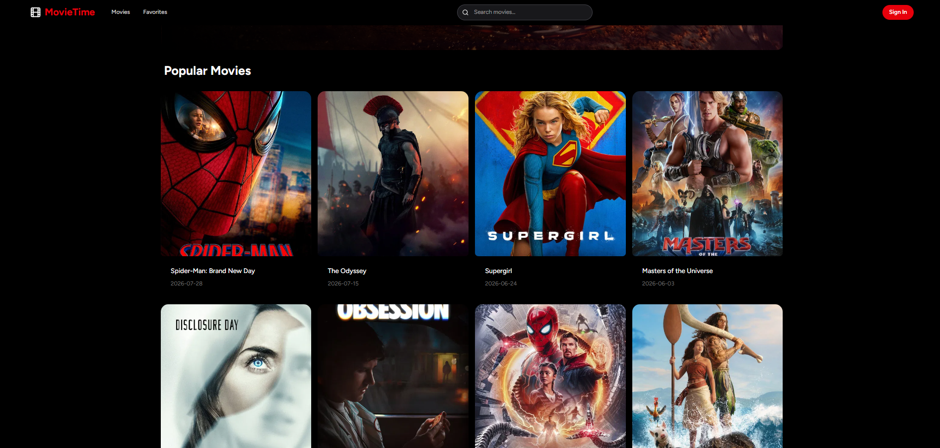 MovieTime — Movie discovery with responsive search and category browsing