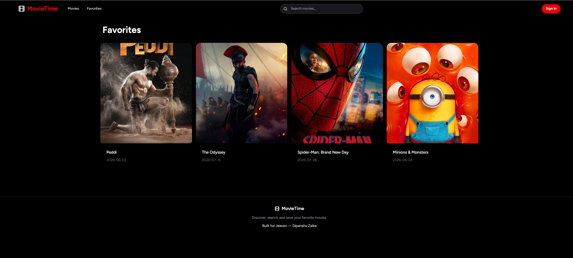 MovieTime — Modern movie catalog with posters and favorites button