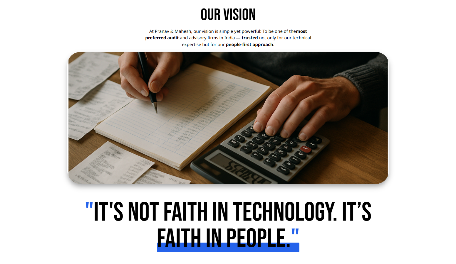 Pranav & Mahesh Chartered Accountants — Firm vision and core values.
