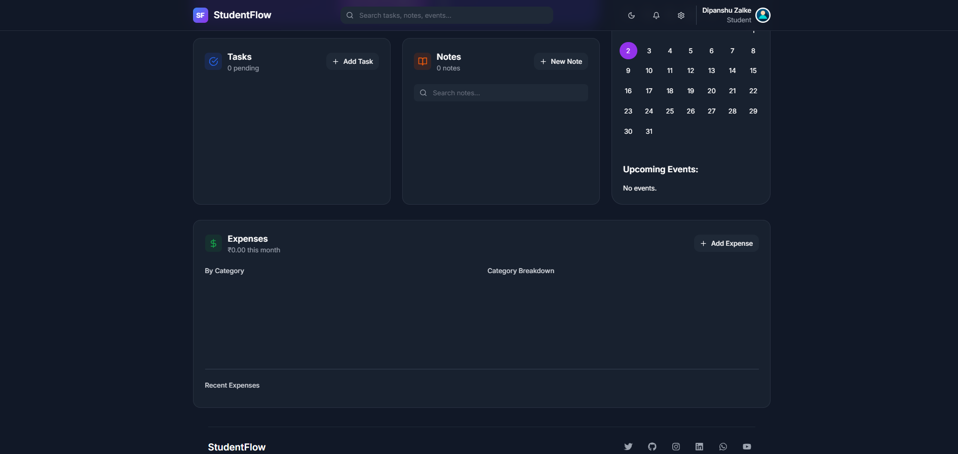 StudentFlow — Expense tracking and productivity management
